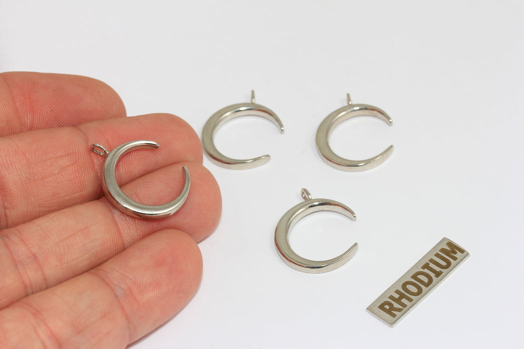 17x18 mm Rodyum Kaplama Boynuz Kolye, Hilal Ay Kolye, BRT610