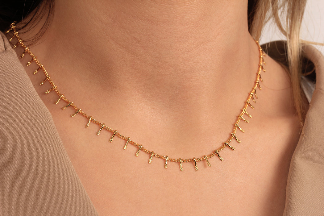 17'' +2'' 24k Shiny Gold Tiny Ready Necklace, Drop Bar Choker Dainty Necklace, DC22-29