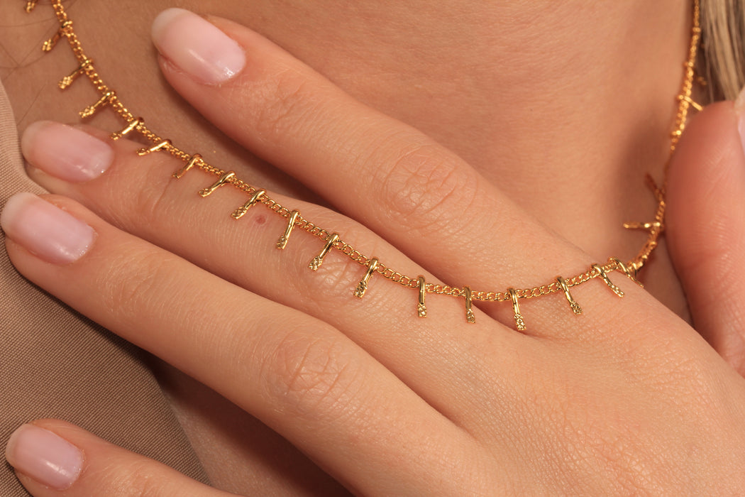 17'' +2'' 24k Shiny Gold Tiny Ready Necklace, Drop Bar Choker Dainty Necklace, DC22-29