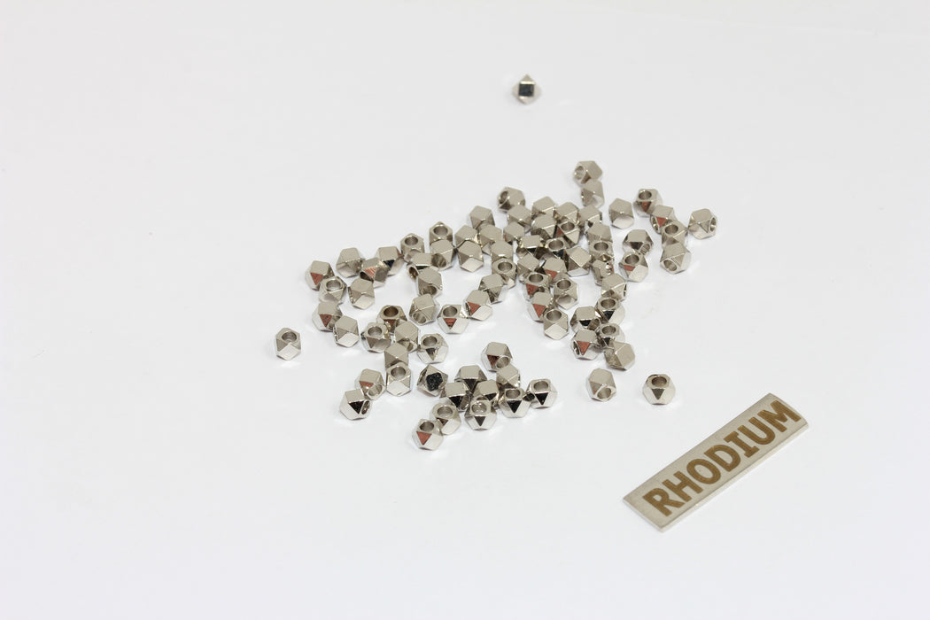 3mm Silver Plated Faceted Beads, Diamond Beads, Cube BRT577