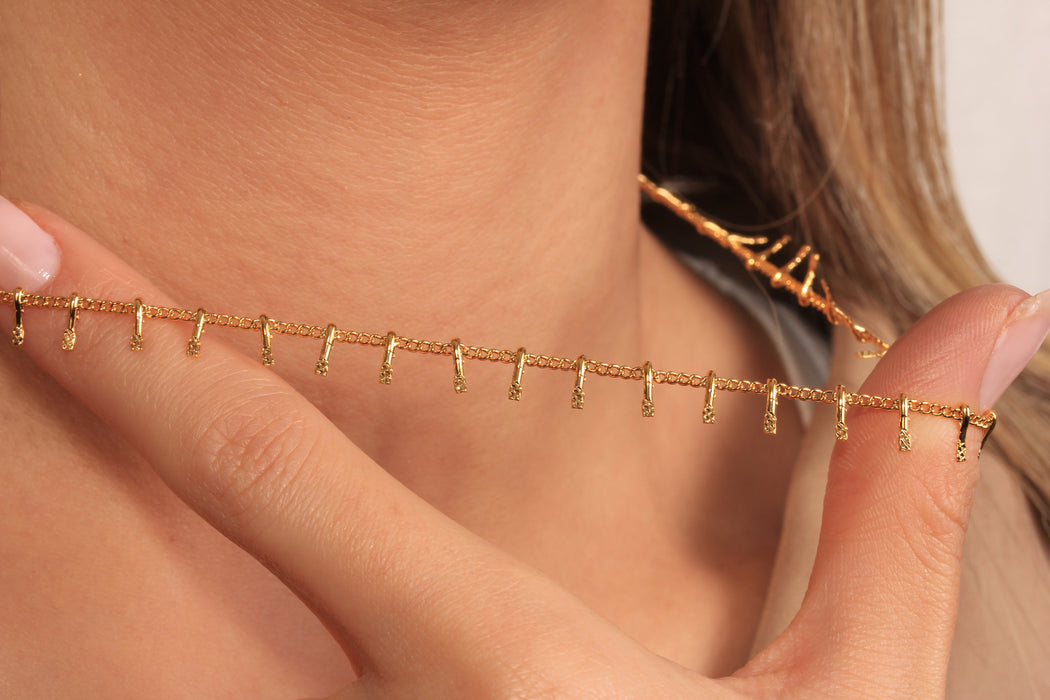 17'' +2'' 24k Shiny Gold Tiny Ready Necklace, Drop Bar Choker Dainty Necklace, DC22-29