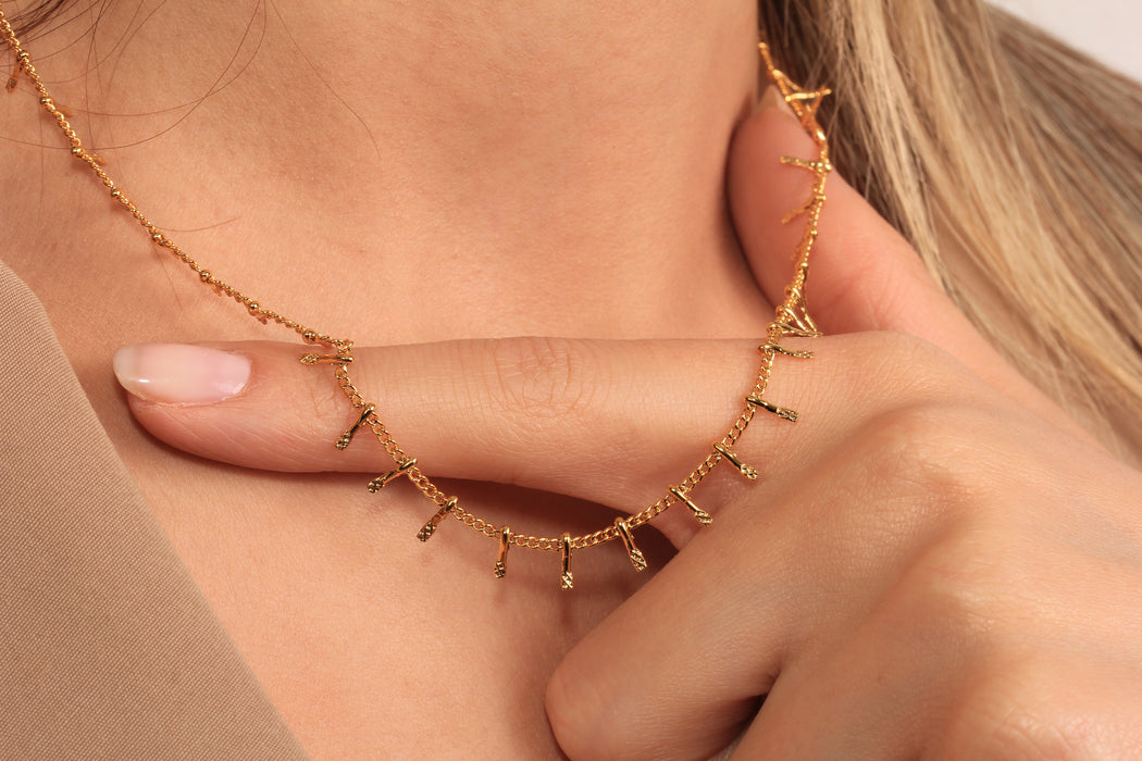 17'' +2'' 24k Shiny Gold Tiny Ready Necklace, Drop Bar Choker Dainty Necklace, DC22-29