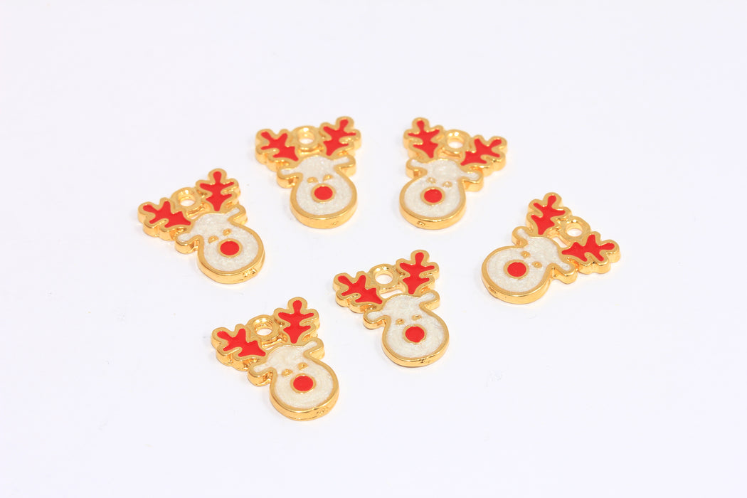 14x17mm 24k Shiny Gold Charms, Enamel Reindeer Bracelet Charm, Cute Reindeer Beads, Christmas Charms, SLM819