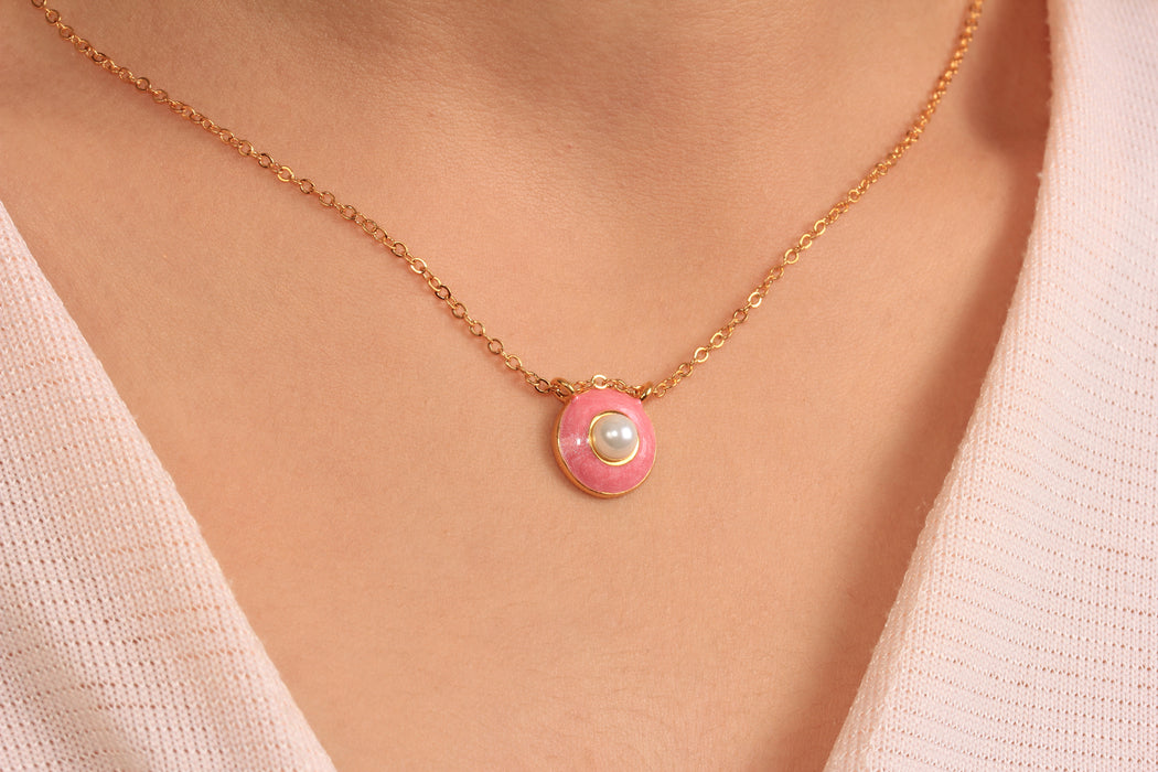 Collana a forma di cuore in oro lucido 24k da 17'', collana a forma di cuore in smalto rosso,