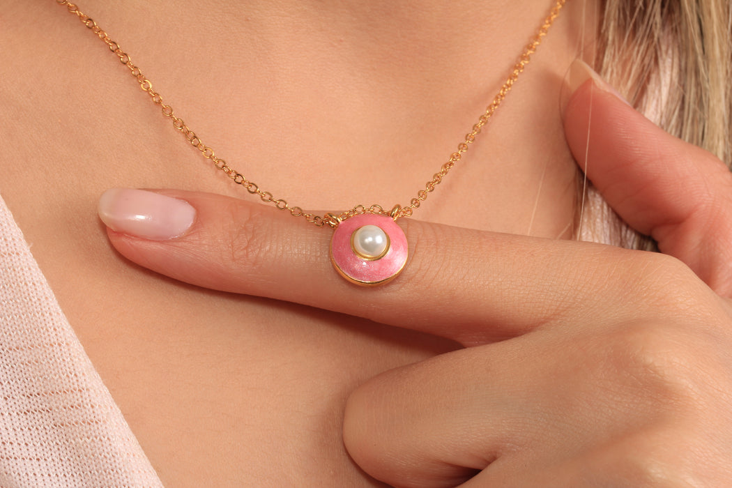 Collana a forma di cuore in oro lucido 24k da 17'', collana a forma di cuore in smalto rosso,