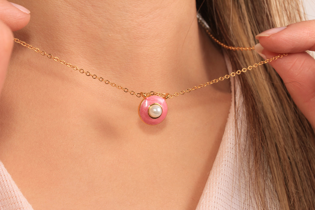 Collana a forma di cuore in oro lucido 24k da 17'', collana a forma di cuore in smalto rosso,