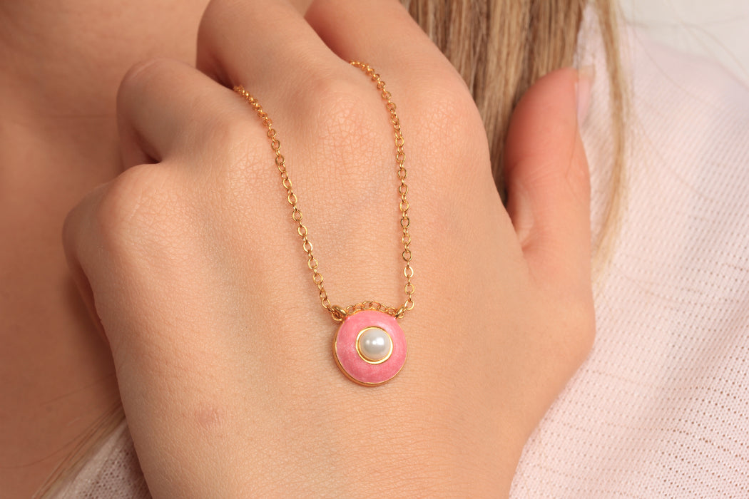 Collana a forma di cuore in oro lucido 24k da 17'', collana a forma di cuore in smalto rosso,