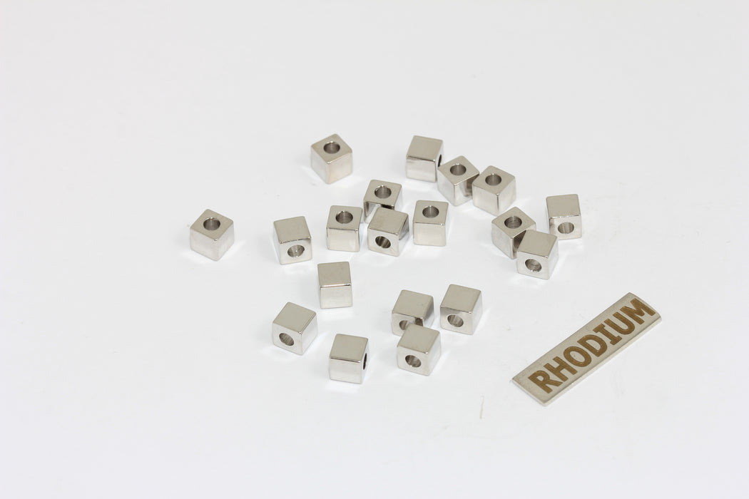 4 mm Rodyum Kaplamalı Küp Boncuklar, Ara Boncuklar, Küpler, MTE470