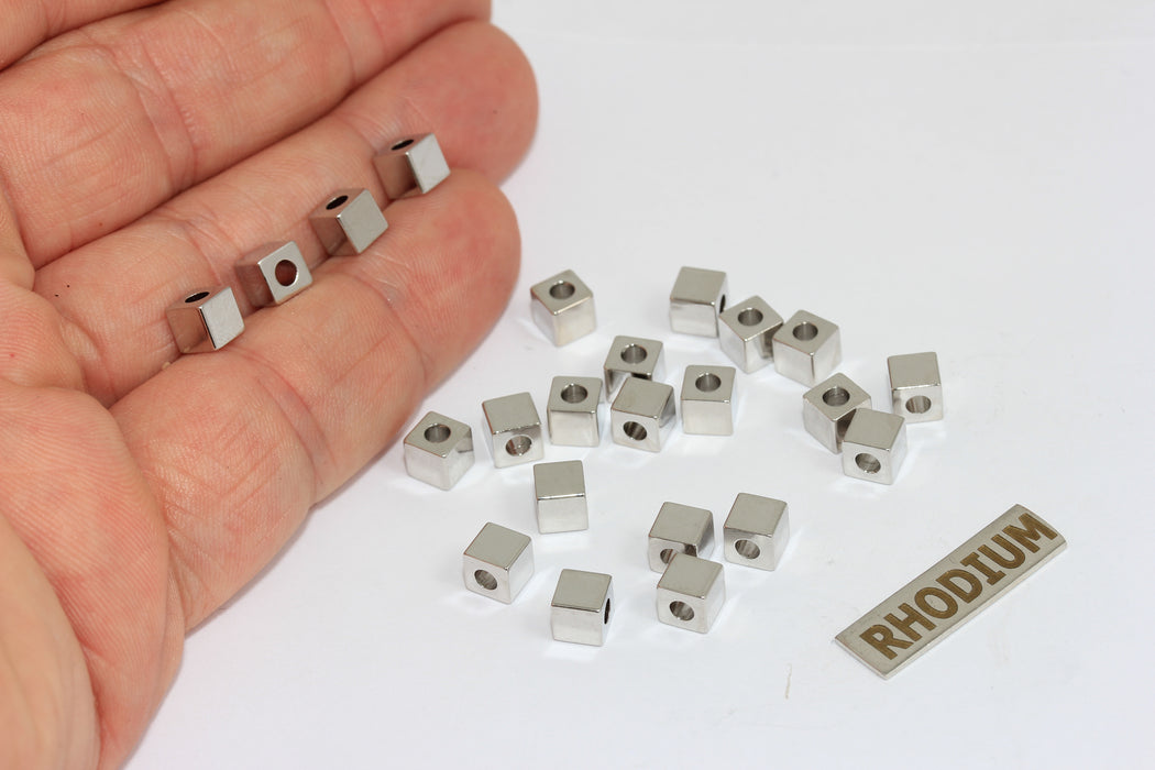 4 mm Rodyum Kaplamalı Küp Boncuklar, Ara Boncuklar, Küpler, MTE470