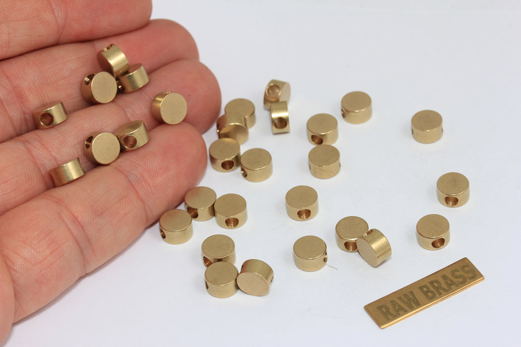 7mm Raw Brass Round Disc Beads, Barrel Spacer Findings, db, ZRCN846