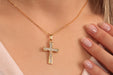 Gold Necklace With Cubic Zirconia Cross Pendant