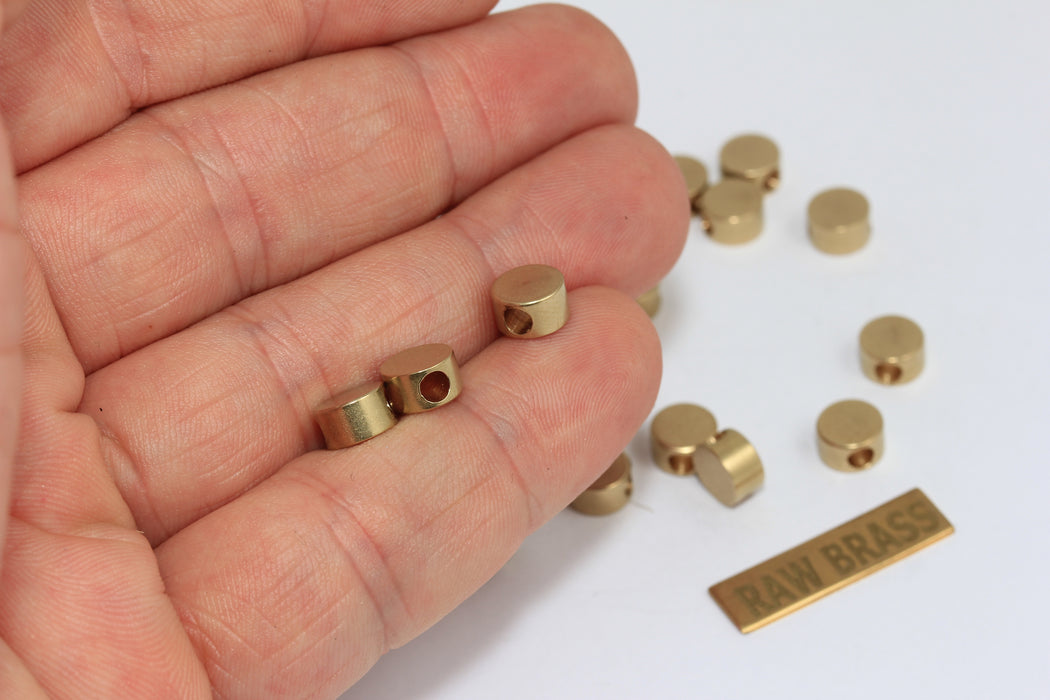 7mm Raw Brass Round Disc Beads, Barrel Spacer Findings, db, ZRCN846