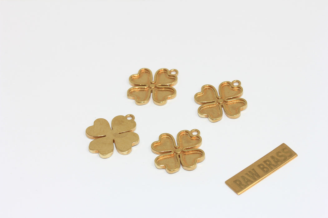 18mm Raw Brass Clover Cabochon Charms, Bezel Clover Pendant, ZRCN865