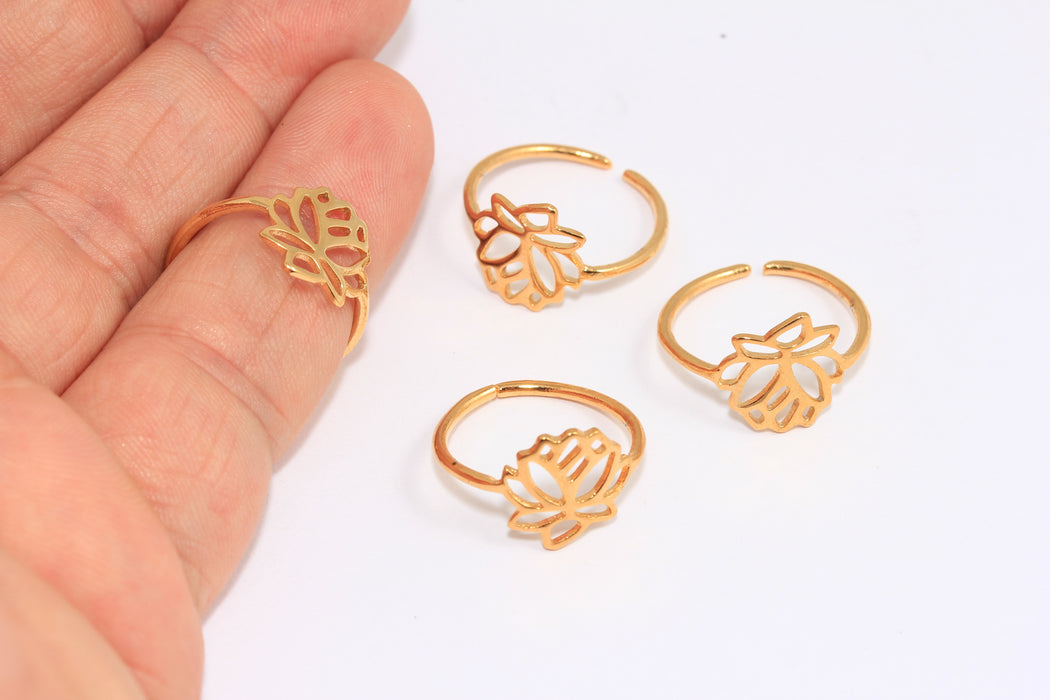 16-17mm 24k Shiny Gold Lotus Rings, Gold Leaf Rings, Leaf Jewelry, SLM1059