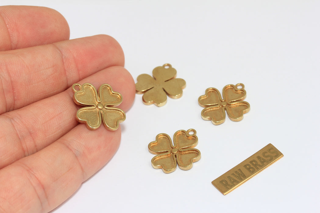 18mm Raw Brass Clover Cabochon Charms, Bezel Clover Pendant, ZRCN865