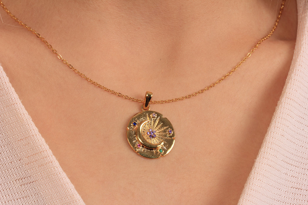 17'' 24 Ayar Parlak Altın Kalp Kolye, Kırmızı Mineli Kalp Kolye,