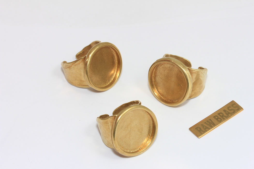 18mm Raw Brass Coin Rings, Round Cabochon Rings, Bezel Ring Settings, ZRCN854