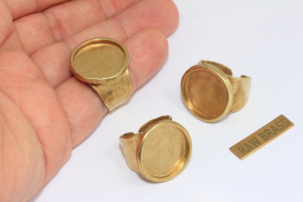 18mm Raw Brass Coin Rings, Round Cabochon Rings, Bezel Ring Settings, ZRCN854