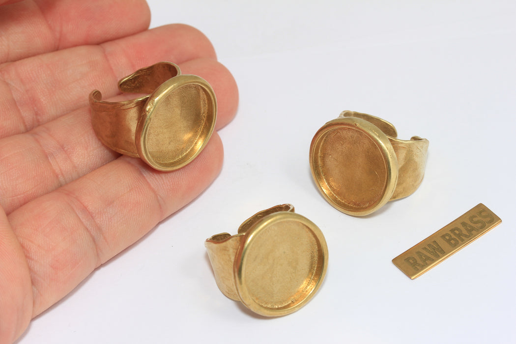 18mm Raw Brass Coin Rings, Round Cabochon Rings, Bezel Ring Settings, ZRCN854