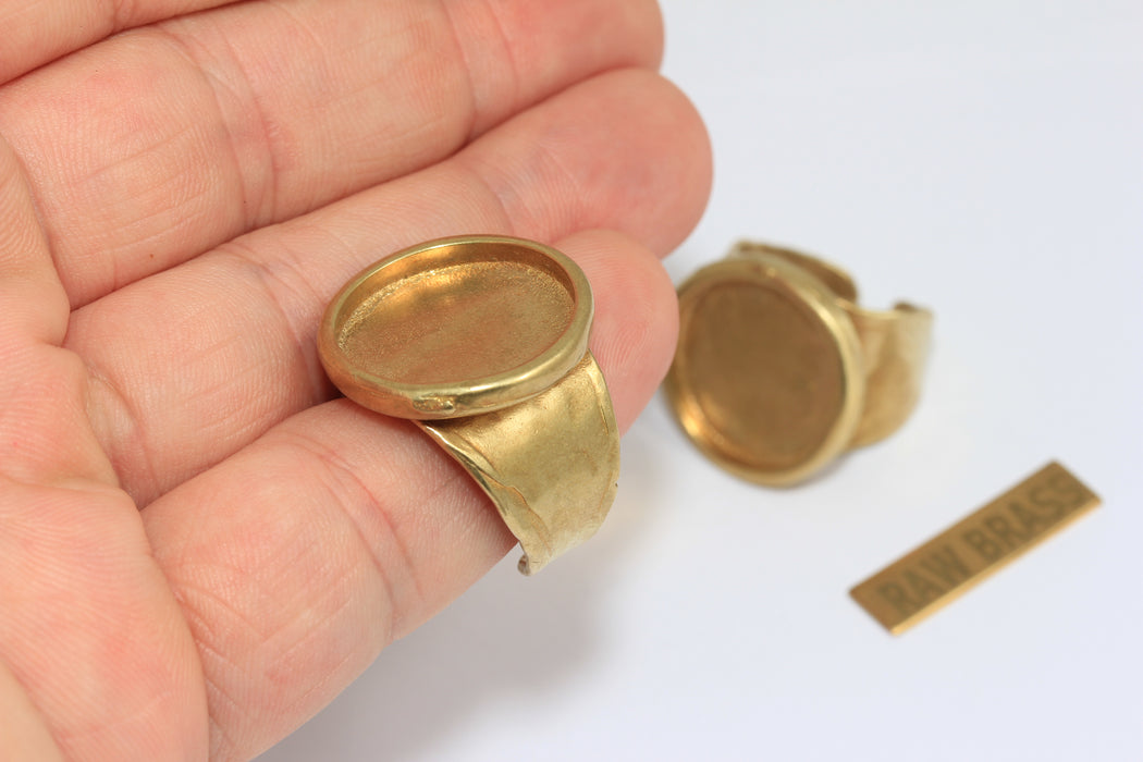 18mm Raw Brass Coin Rings, Round Cabochon Rings, Bezel Ring Settings, ZRCN854