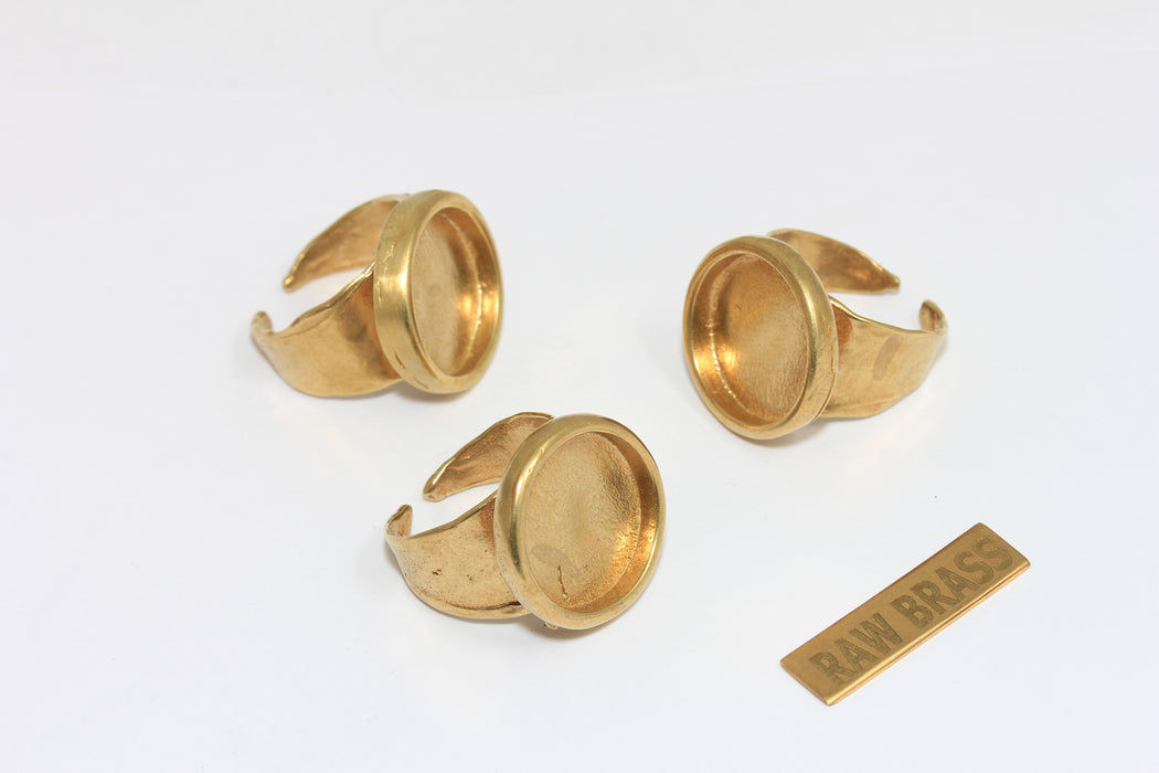 16-17mm Raw Brass Coin Rings, Round Cabochon Rings, Bezel Ring Settings, ZRCN856