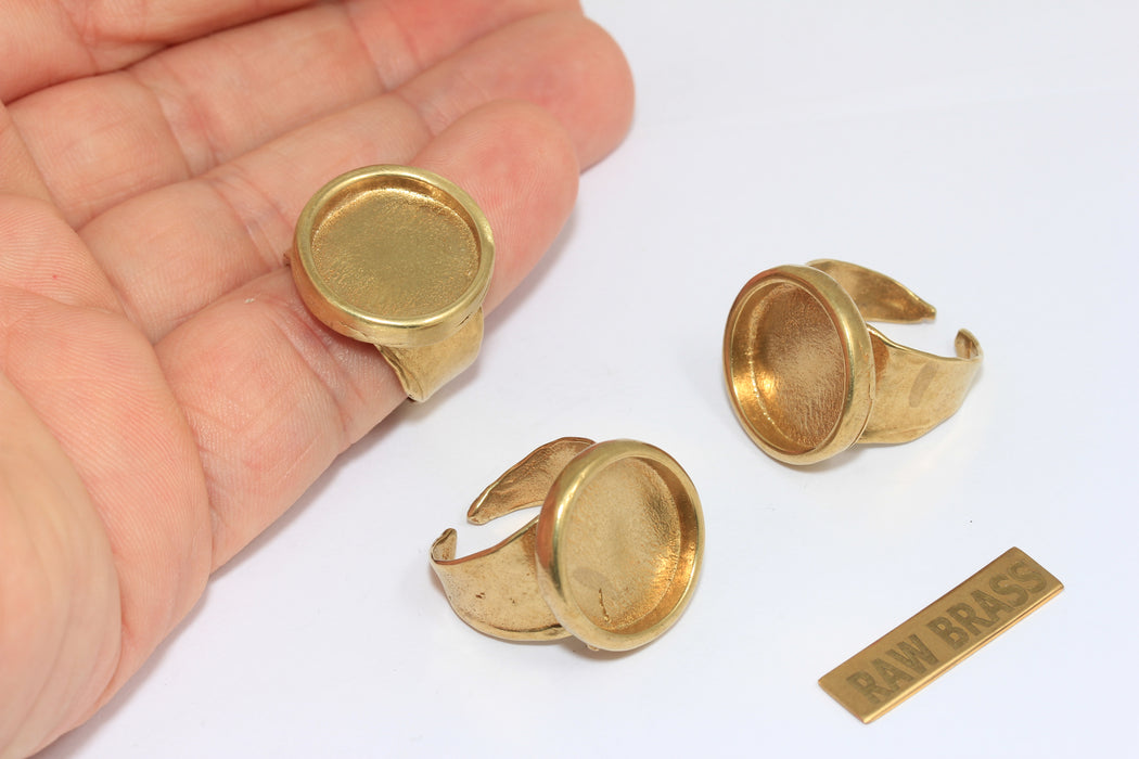 16-17mm Raw Brass Coin Rings, Round Cabochon Rings, Bezel Ring Settings, ZRCN856