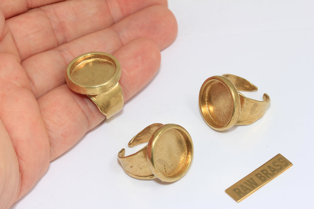 16-17mm Raw Brass Coin Rings, Round Cabochon Rings, Bezel Ring Settings, ZRCN856
