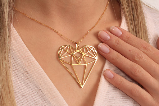 Gold Necklace With Origami Heart Pendant