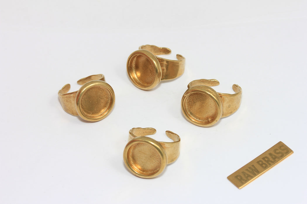 17-18mm Raw Brass Coin Rings, Round Cabochon Rings, Bezel Ring Settings, ZRCN859