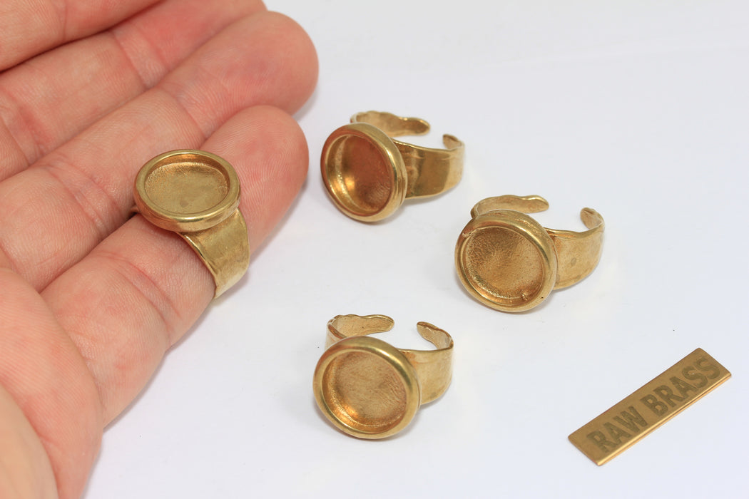 17-18mm Raw Brass Coin Rings, Round Cabochon Rings, Bezel Ring Settings, ZRCN859