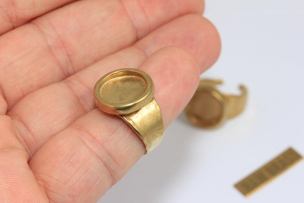 17-18mm Raw Brass Coin Rings, Round Cabochon Rings, Bezel Ring Settings, ZRCN859