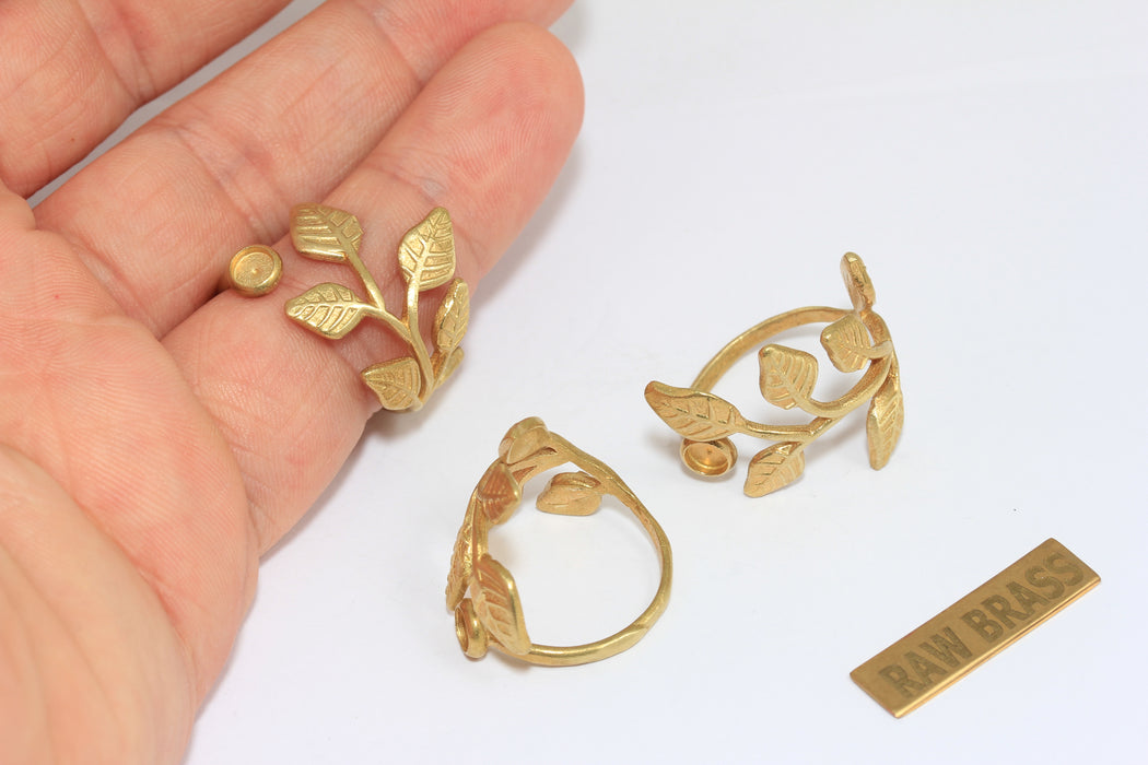 18-19mm Raw Brass Wrapping Leaf Ring, Cabochon Ring, Dainty Rings, ZRCN871