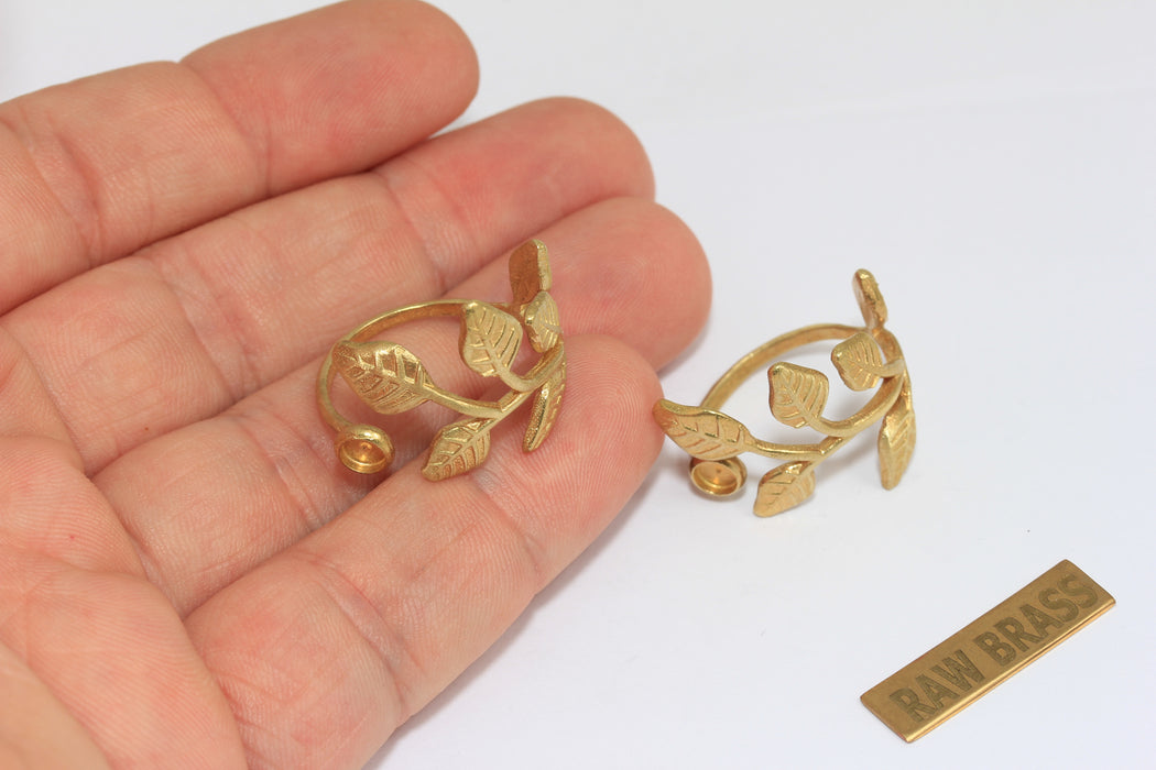 18-19mm Raw Brass Wrapping Leaf Ring, Cabochon Ring, Dainty Rings, ZRCN871
