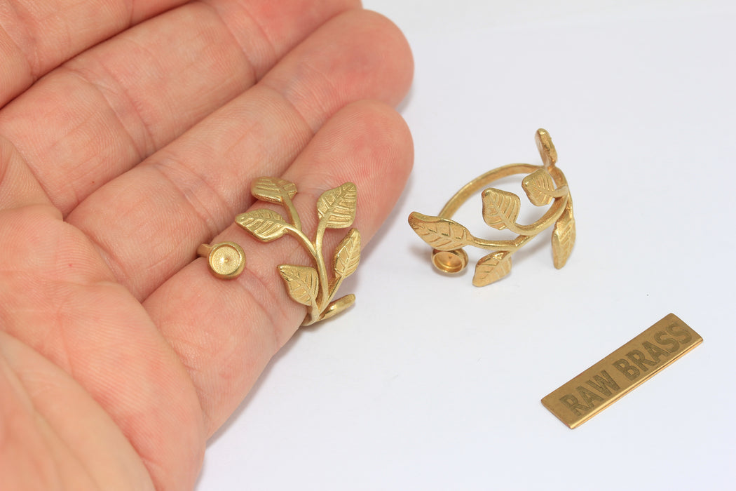 18-19mm Raw Brass Wrapping Leaf Ring, Cabochon Ring, Dainty Rings, ZRCN871