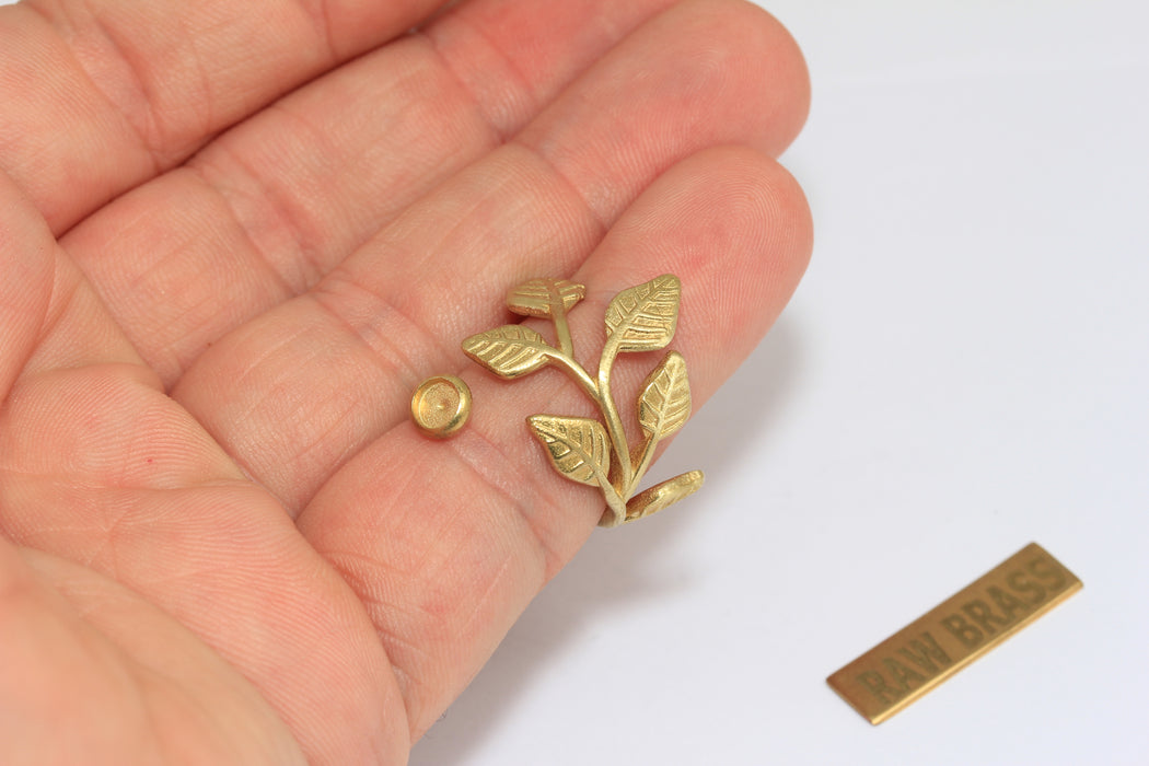 18-19mm Raw Brass Wrapping Leaf Ring, Cabochon Ring, Dainty Rings, ZRCN871