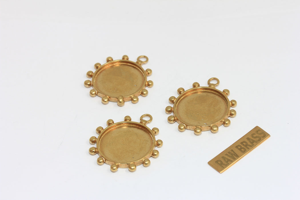 20mm Inner Size Raw Brass Bezel Sun Pendant, Sun Necklace, Cabochon Settings, ZRCN870