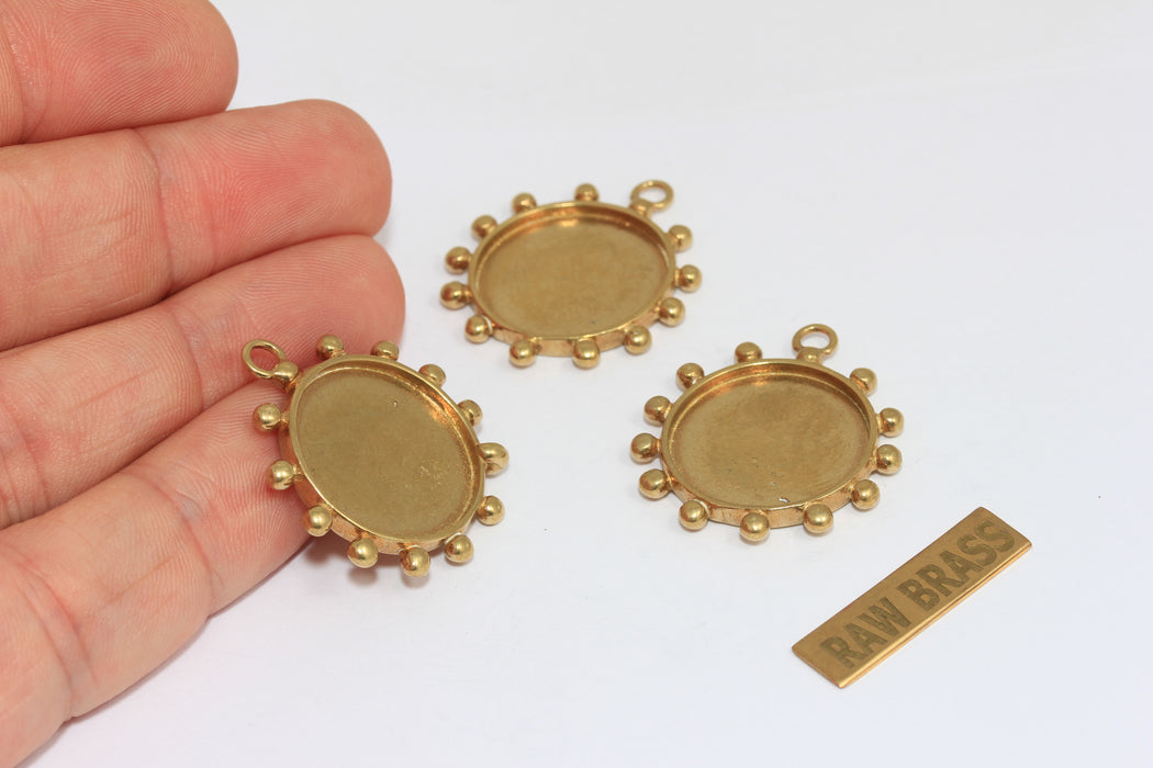 20mm Inner Size Raw Brass Bezel Sun Pendant, Sun Necklace, Cabochon Settings, ZRCN870
