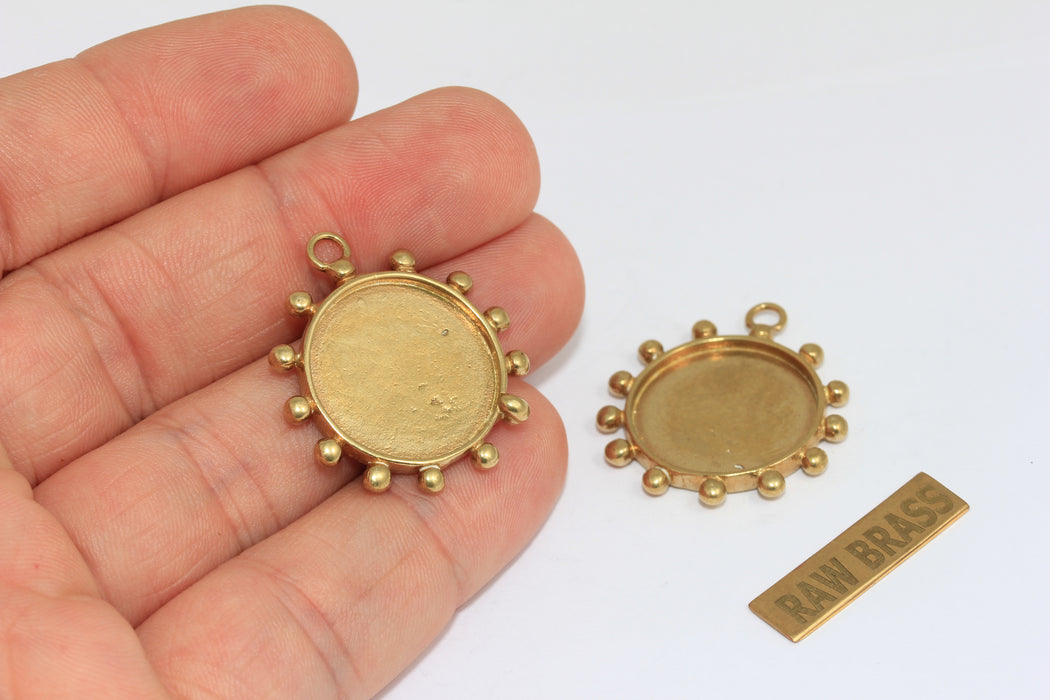 20mm Inner Size Raw Brass Bezel Sun Pendant, Sun Necklace, Cabochon Settings, ZRCN870
