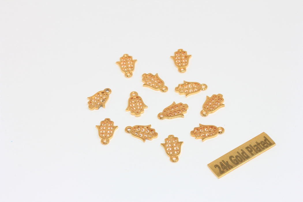 8x12mm 24k Shiny Gold Hamsa Charms, Hamsa Jewelry, VF, BRT801