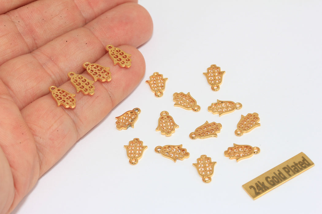 8x12mm 24k Shiny Gold Hamsa Charms, Hamsa Jewelry, VF, BRT801