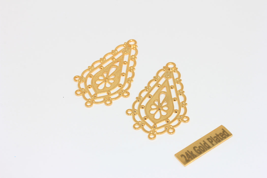 26x44mm 24k Shiny Gold Drop Earrings, Teardrop Earrings, BRT788