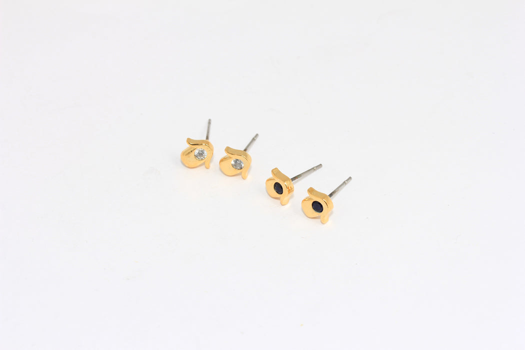 7x9mm Shiny Gold Hamsa Earrings, Micro Pave Hamsa Studs, CZ Optional Stone Color Earrings,