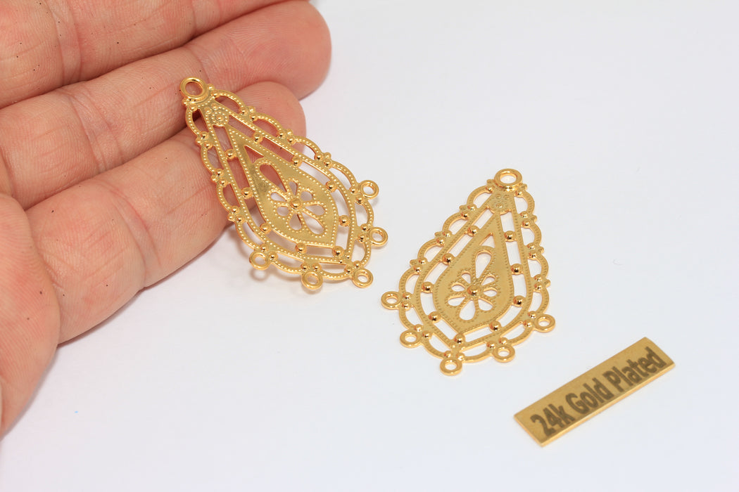 26x44mm 24k Shiny Gold Drop Earrings, Teardrop Earrings, BRT788