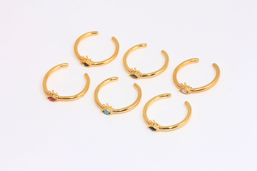 16mm 24k Shiny Gold Eye Ring, CZ Dainty Eye Rings, CZ Optional Stone Color Evil Eye Ring,