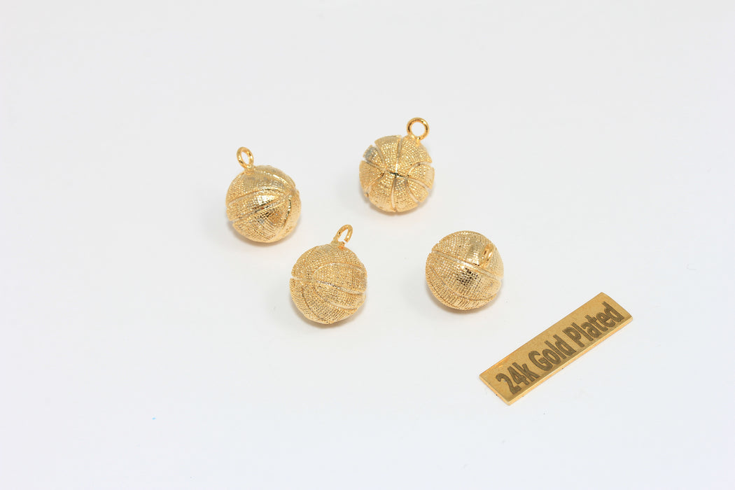 12mm 24k Shiny Gold Plated Ball Beads, Basketball  Beads, Drop Ball Beads, Basketball Charms, BRT773