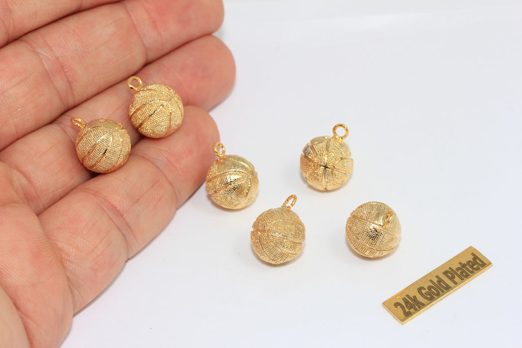 12mm 24k Shiny Gold Plated Ball Beads, Basketball  Beads, Drop Ball Beads, Basketball Charms, BRT773
