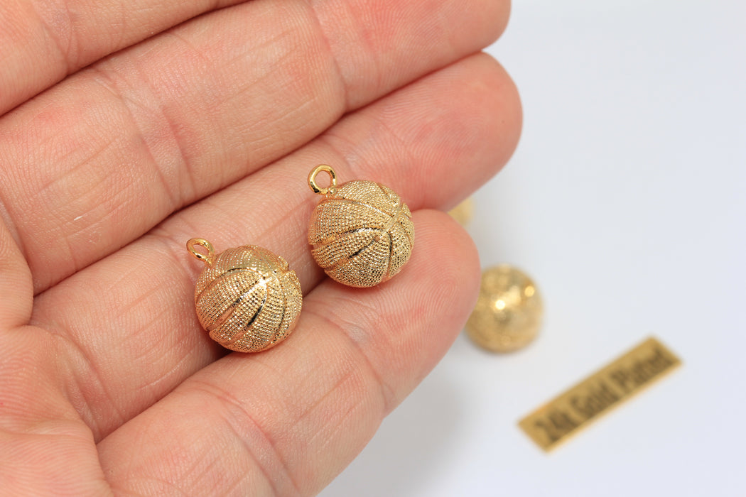 12mm 24k Shiny Gold Plated Ball Beads, Basketball  Beads, Drop Ball Beads, Basketball Charms, BRT773