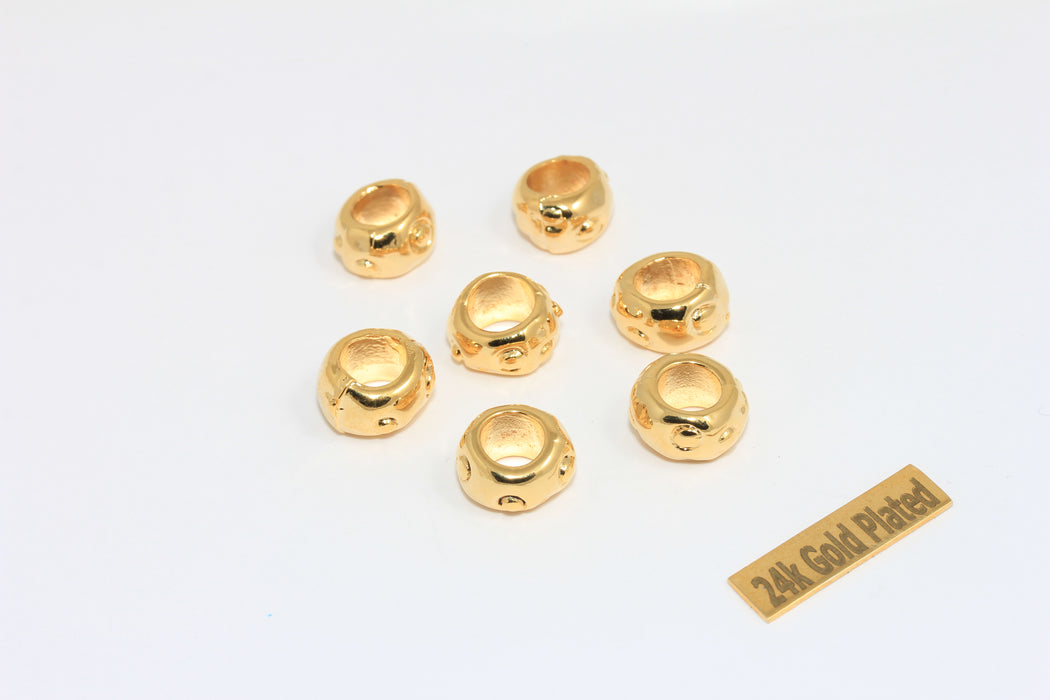 7x12mm 24k Shiny Gold Beads, Inner Size 7mm, Rondelle Beads,  BRT750