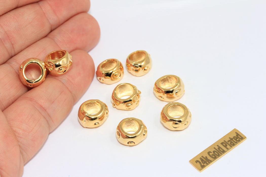 7x12mm 24k Shiny Gold Beads, Inner Size 7mm, Rondelle Beads,  BRT750