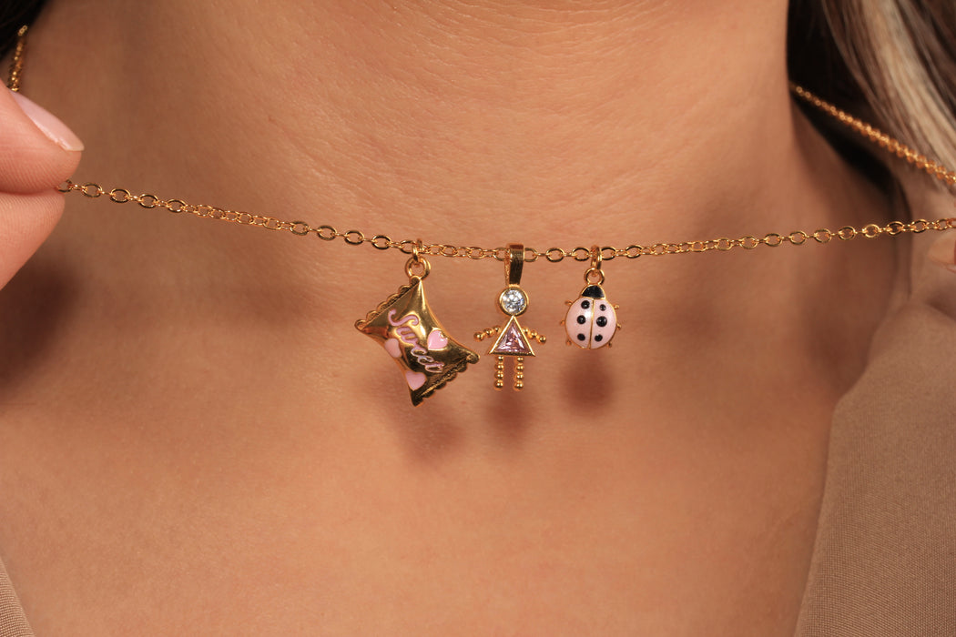 17'' 24 Ayar Parlak Altın Kalp Kolye, Kırmızı Mineli Kalp Kolye,